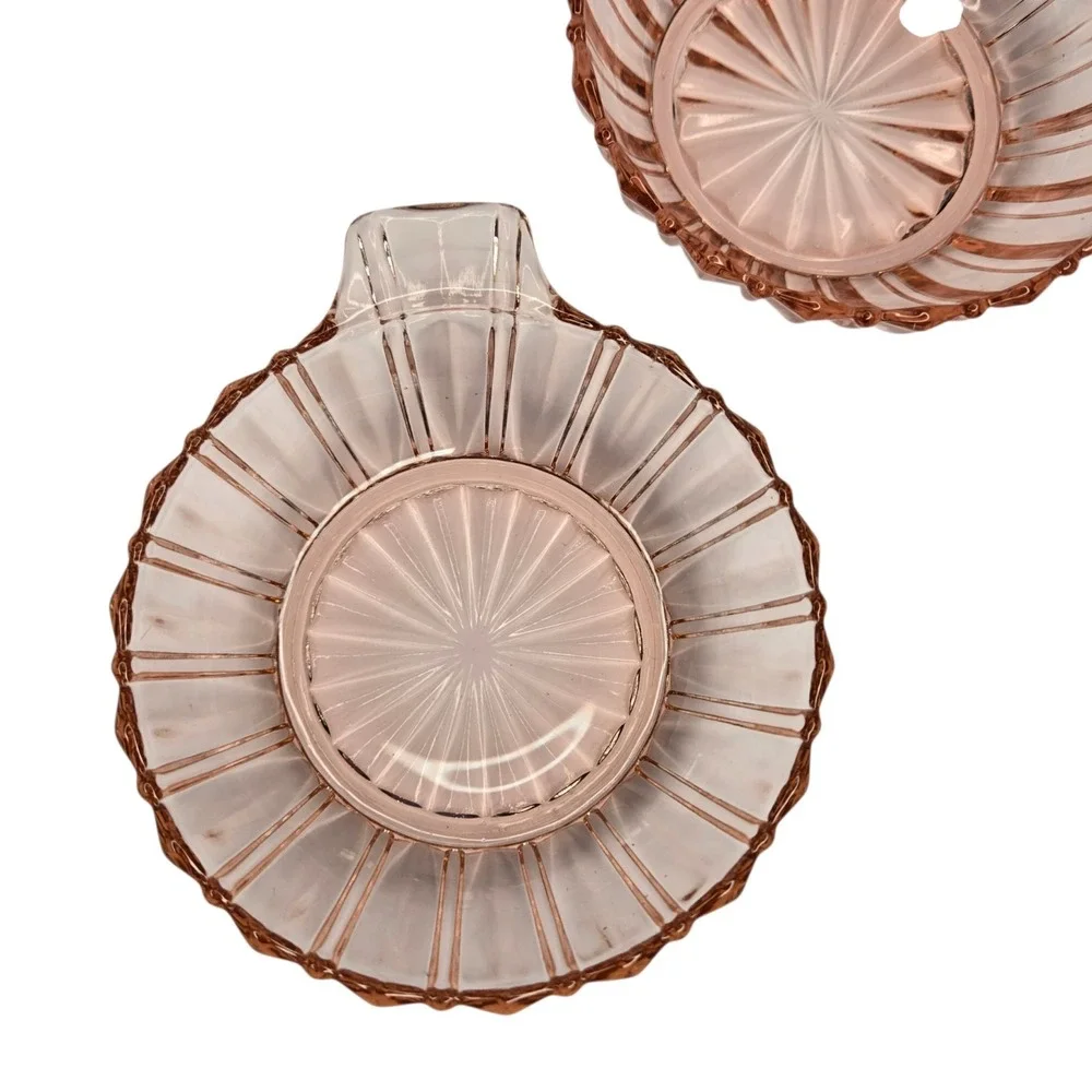 Anchor Hocking Fortune Pink Depression Glass Handled Nappy Bowls Set of 3
